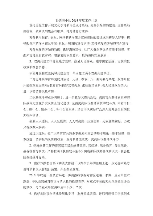 最新-县消防中队2019年度工作计划 精品