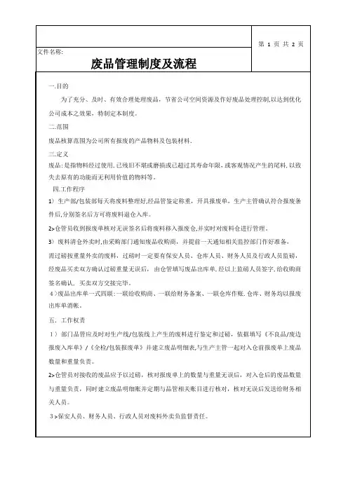 废品管理制度及流程