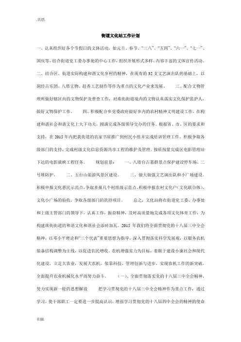 街道文化站工作计划