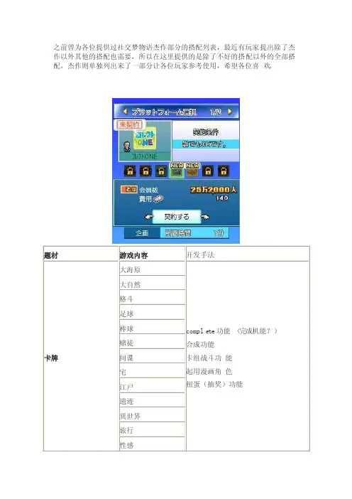 社交梦物语相性攻略汉化版杰作佳作相性表