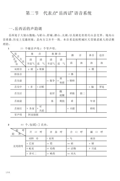 代表点岳西话语音系统