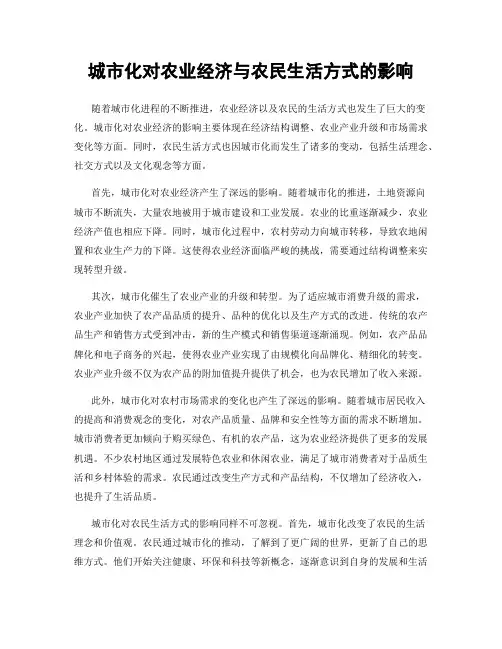 城市化对农业经济与农民生活方式的影响