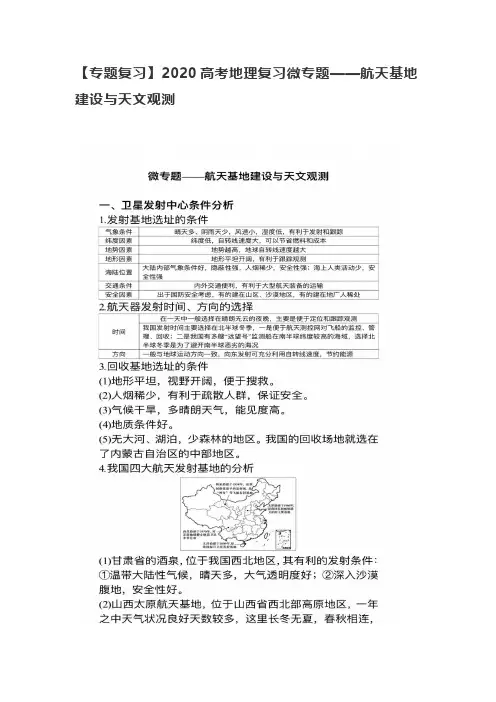 【专题复习】2020高考地理复习微专题——航天基地建设和天文观测