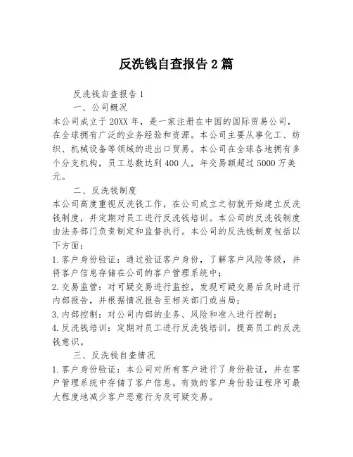 反洗钱自查报告2篇
