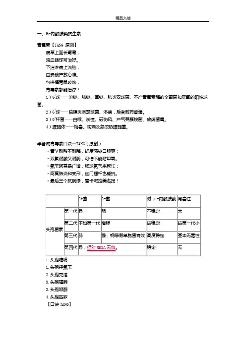 药理学口诀