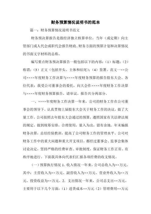 财务预算情况说明书的范本.doc