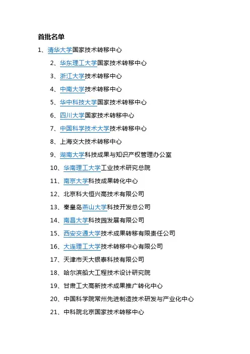 国家技术转移示范机构名单