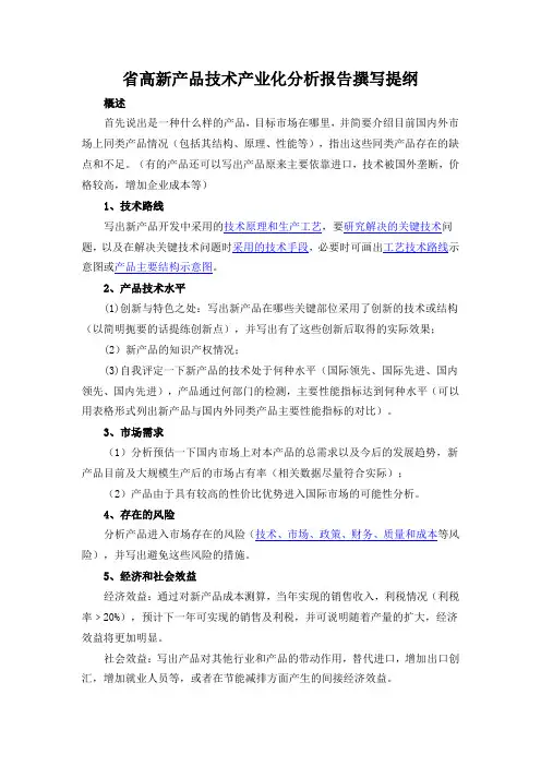 高新技术产品产业化分析报告撰写