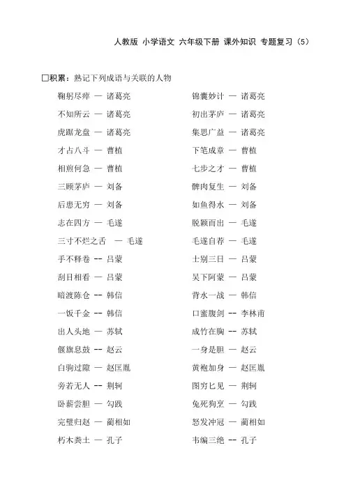 人教版 小学语文 六年级下册 课外知识 专题复习(5)