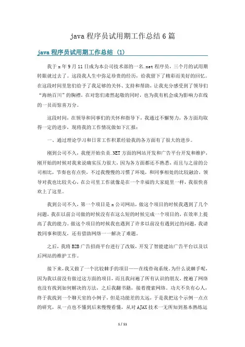 java程序员试用期工作总结6篇