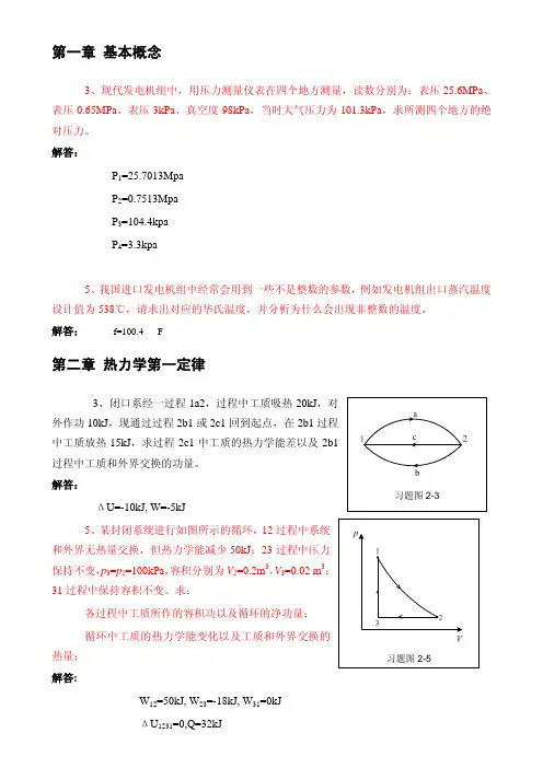 工程热力学习题答案2015-2016