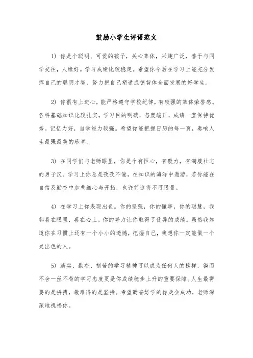 鼓励小学生评语范文（2篇）
