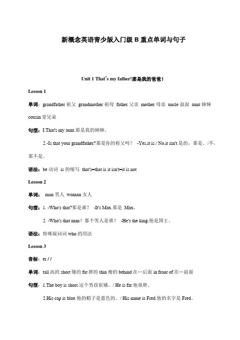 新概念英语青少版入门级B级重点