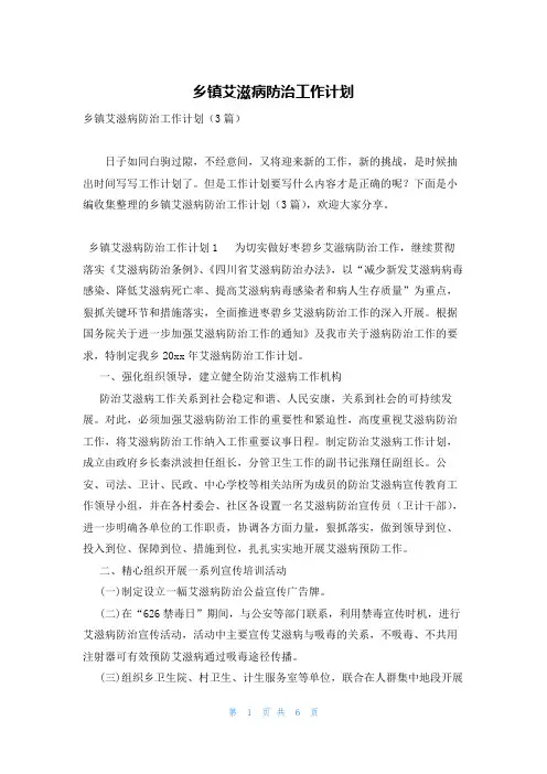 乡镇艾滋病防治工作计划
