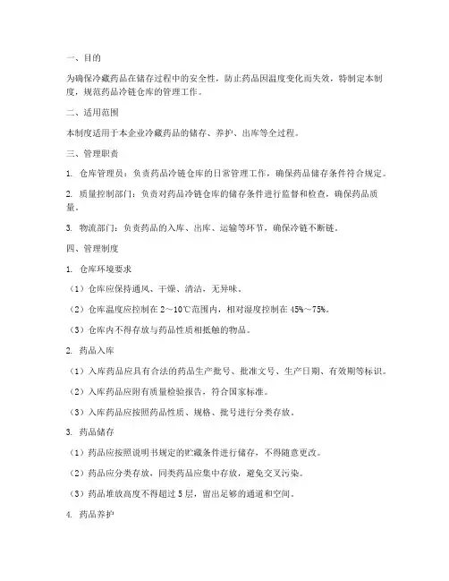 药品冷链仓库管理制度范本