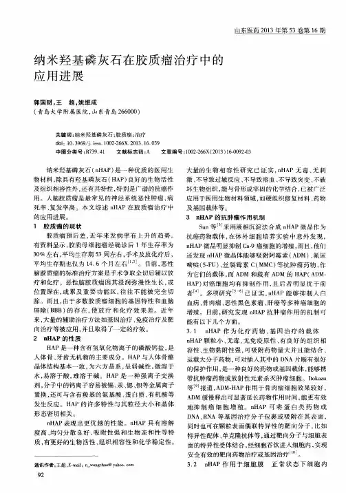纳米羟基磷灰石在胶质瘤治疗中的应用进展