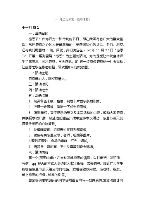 十一月活动方案（通用5篇）