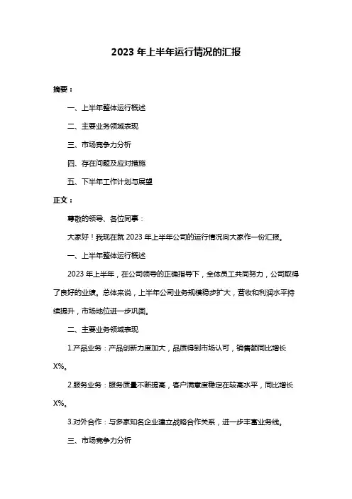 2023年上半年运行情况的汇报