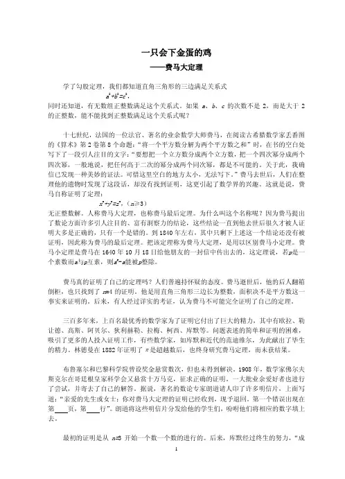 一只会下金蛋的鸡——费马大定理