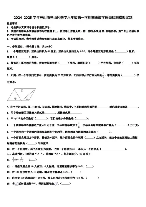 2024-2025学年黄山市黄山区数学六年级第一学期期末教学质量检测模拟试题含解析