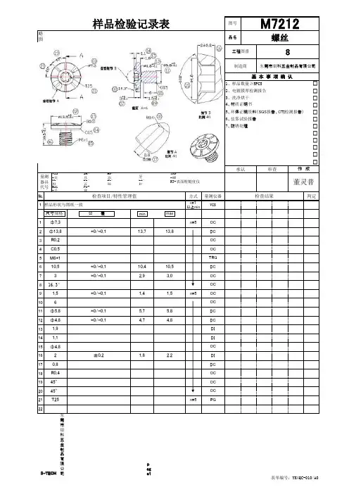 1.样品检验记录表