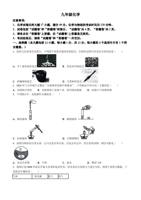 安徽省合肥市多校联考2024-2025学年九年级上学期9月月考化学试题