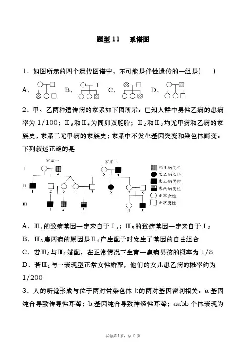 专题10.11 系谱图-备战2021年高考一轮复习重难点题型专项突破(原卷版)