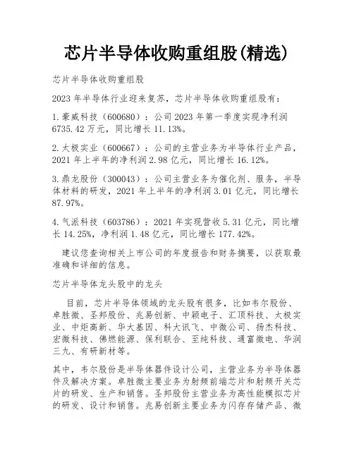 芯片半导体收购重组股(精选)