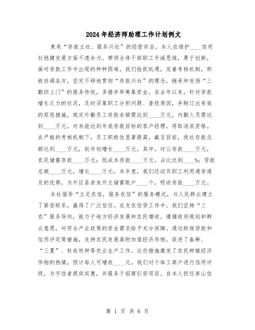 2024年经济师助理工作计划例文（三篇）