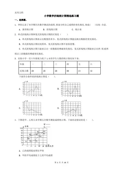 小学数学：《折线统计图》精选练习题整理