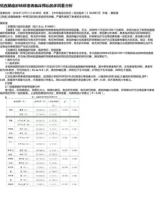 结直肠癌肝转移患者临床预后的多因素分析