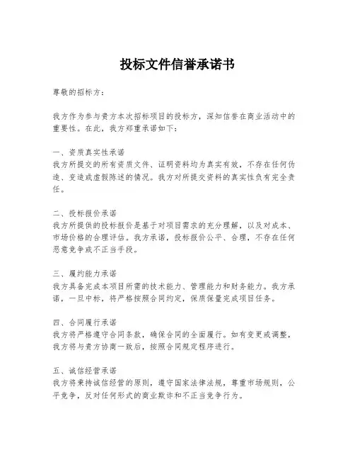 投标文件信誉承诺书