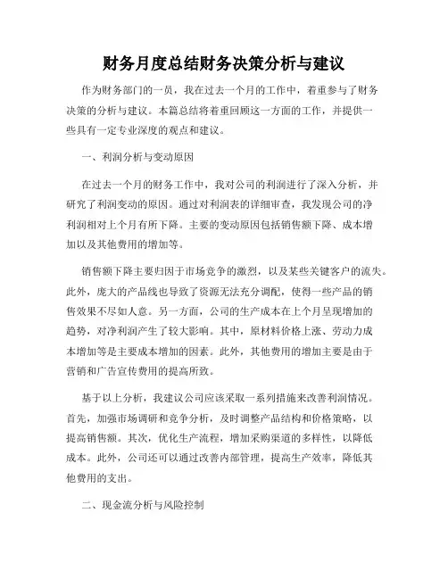 财务月度总结财务决策分析与建议