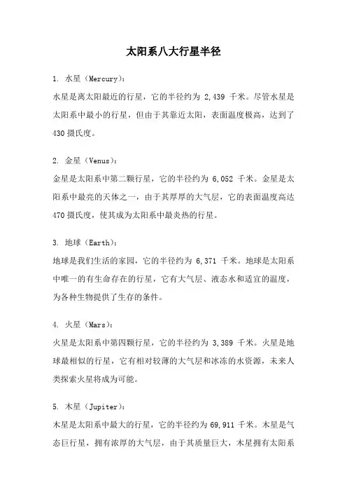 太阳系八大行星半径