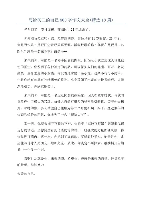 写给初三的自己800字作文大全(精选18篇)