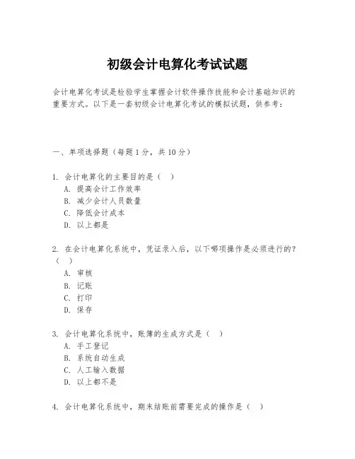 初级会计电算化考试试题