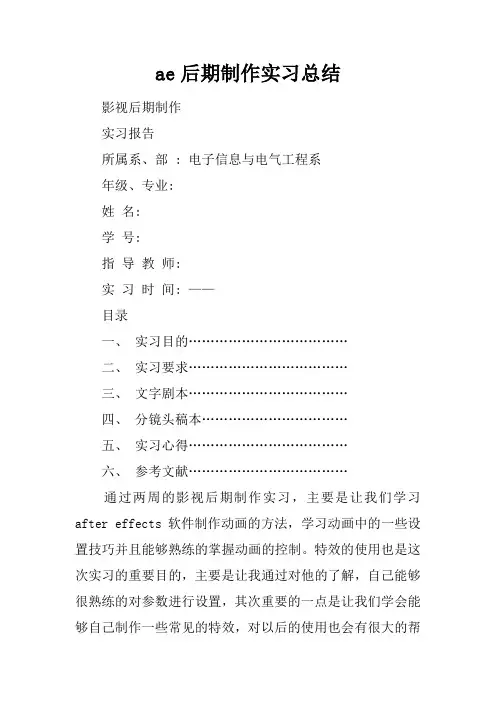 ae后期制作实习总结