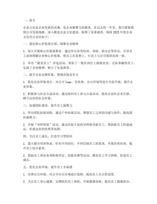 企业文化年度亮点总结范文