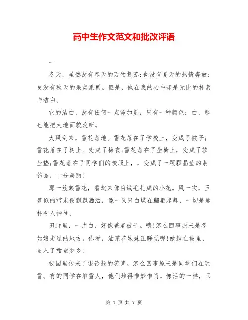 高中生作文范文和批改评语