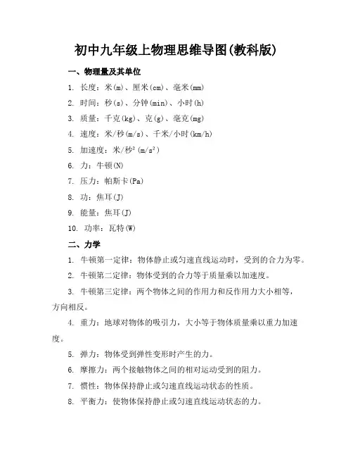 初中九年级上物理思维导图(教科版)