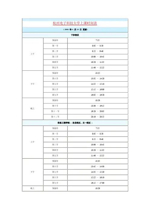 杭州电子科技大学上课时间表