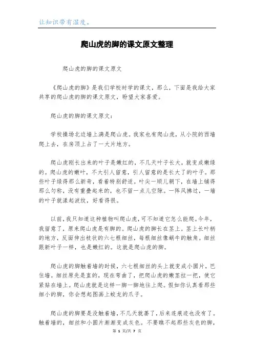爬山虎的脚的课文原文整理
