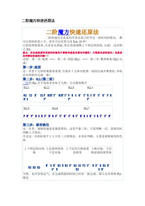 二阶魔方快速还原法