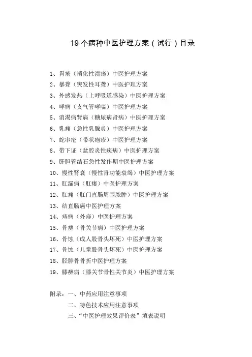 19种病的中医护理方案