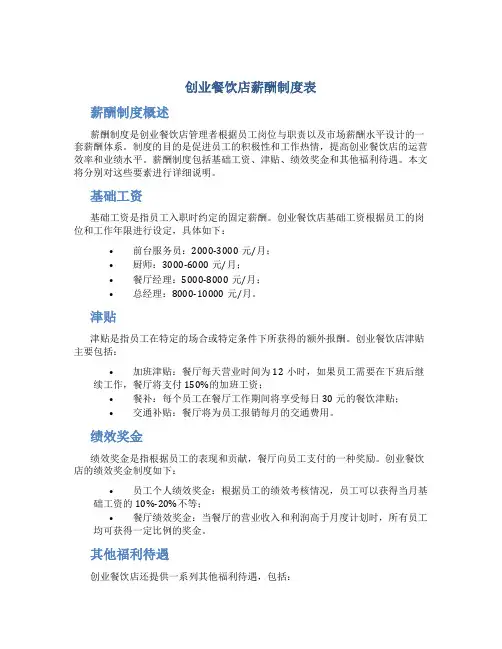 创业餐饮店薪酬制度表