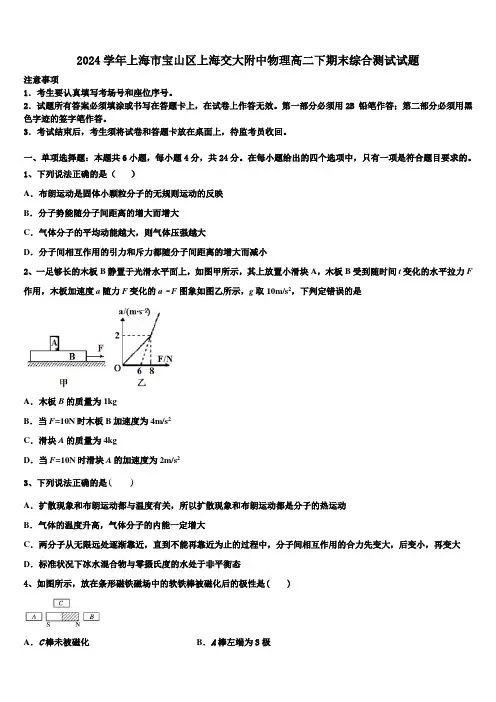 2024学年上海市宝山区上海交大附中物理高二下期末综合测试试题(含解析)
