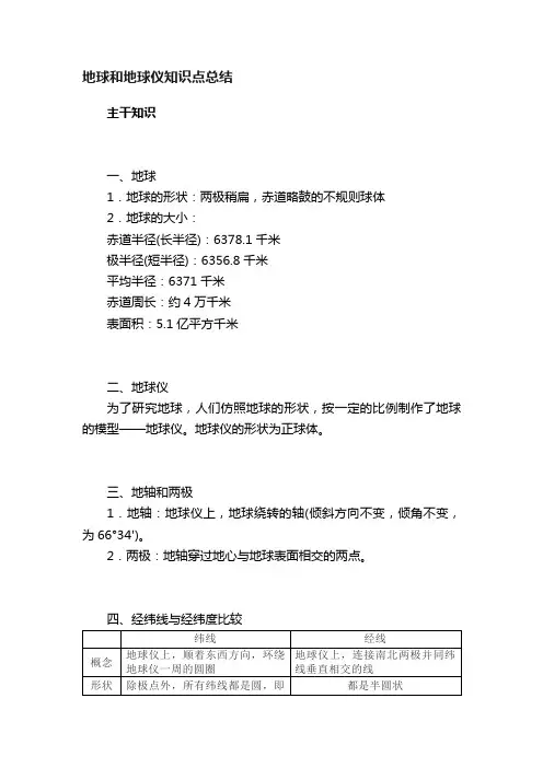 地球和地球仪知识点总结