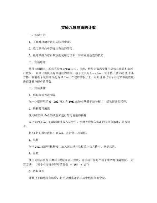 实验九酵母菌的计数