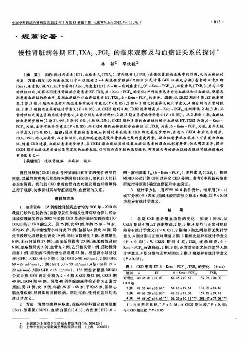 慢性肾脏病各期ET、TXA_2、PGI_2的临床观察及与血瘀证关系的探讨