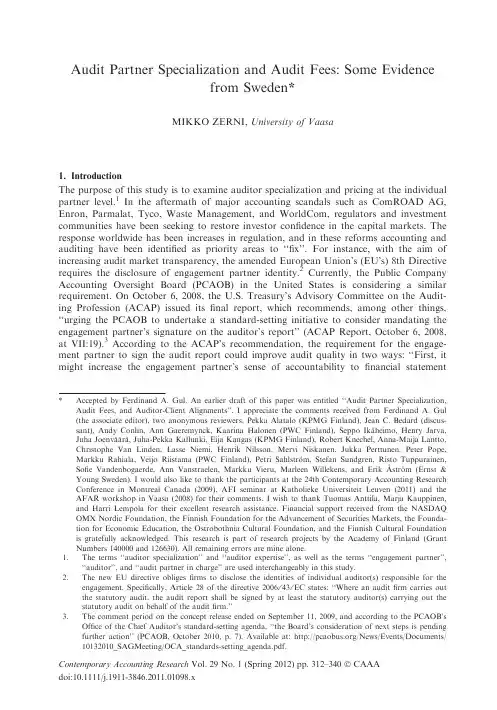 BTBU_4.2 Audit Partner Specialization and Audit Fees_ Some Evidence from Sweden